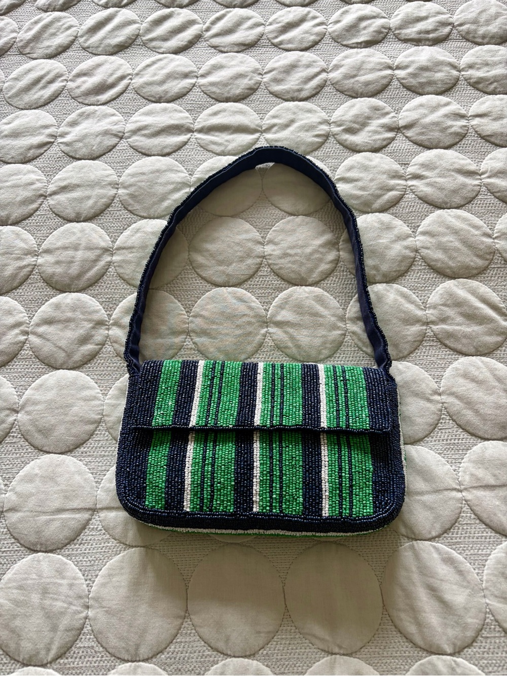 NWOT Anthropologie Fiona Beaded Bag: Striped Edition, Green & Navy Blue